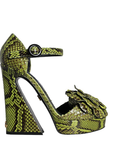 Dolce & Gabbana Green Exotic Leather Ankle Strap Heels Sandals Shoes Dolce & Gabbana