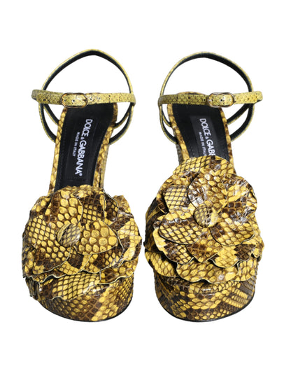 Dolce & Gabbana Yellow Exotic Leather Ankle Strap Heels Sandals Shoes Dolce & Gabbana