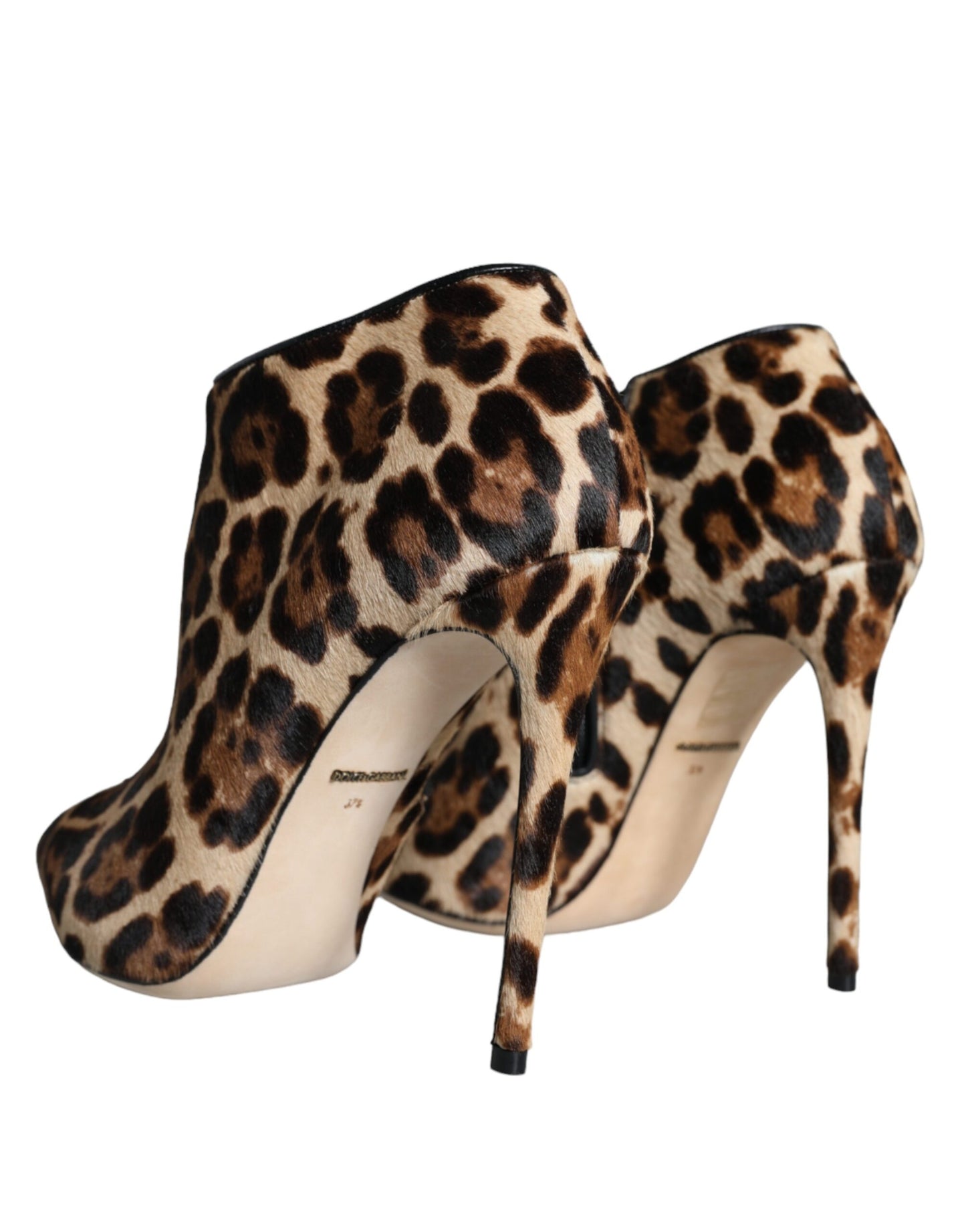 Dolce & Gabbana Brown Leopard Calf Fur Heels Ankle Boots Shoes Dolce & Gabbana