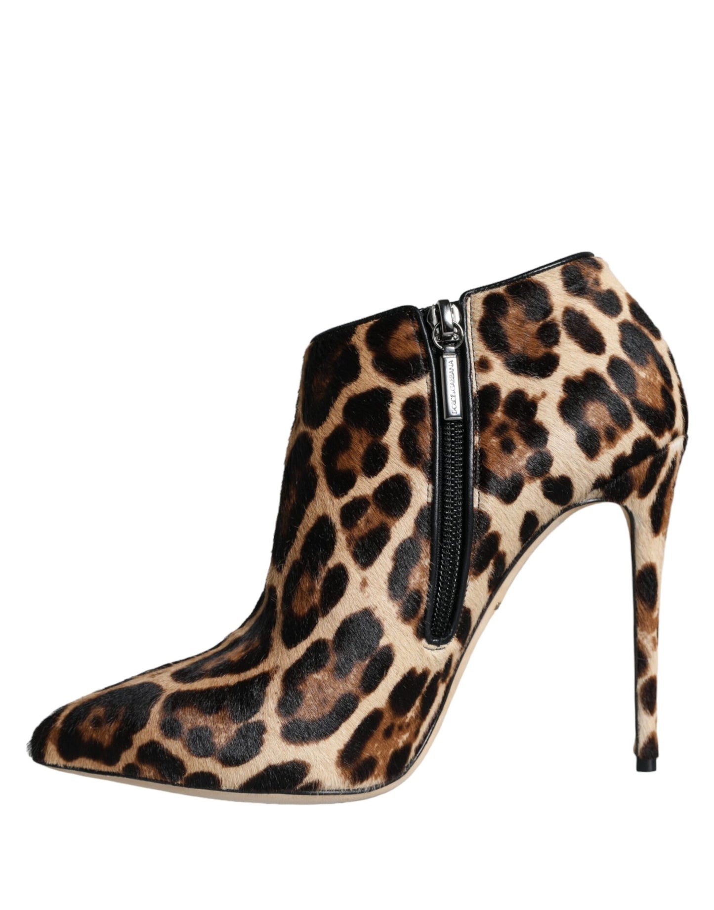 Dolce & Gabbana Brown Leopard Calf Fur Heels Ankle Boots Shoes Dolce & Gabbana