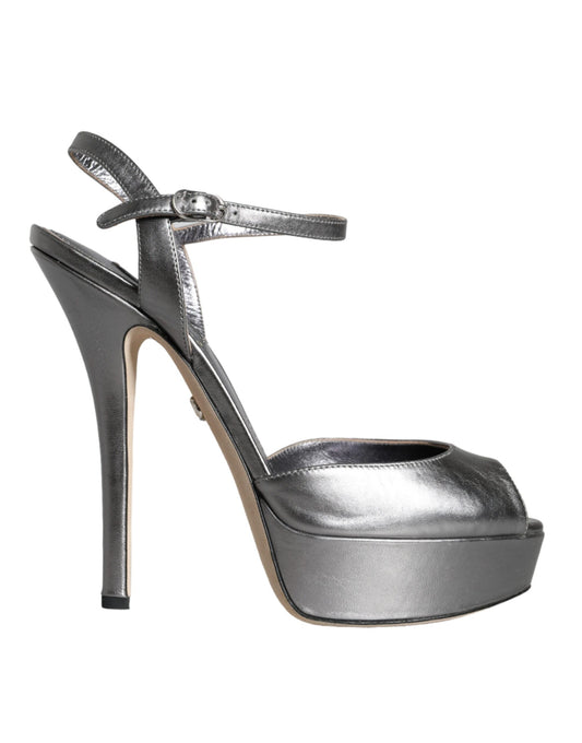 Dolce & Gabbana Metallic Silver Leather Keira Platform Sandals Shoes Dolce & Gabbana