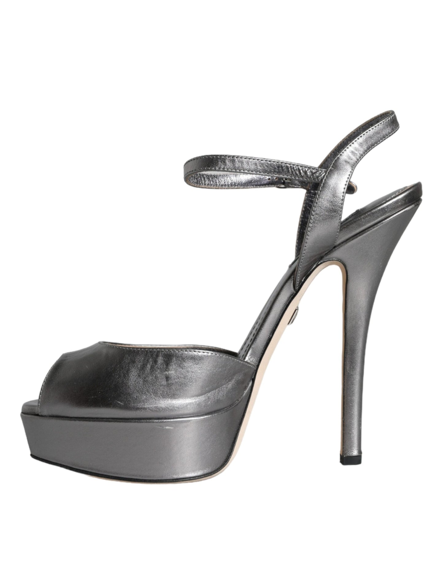 Dolce & Gabbana Metallic Silver Leather Keira Platform Sandals Shoes Dolce & Gabbana