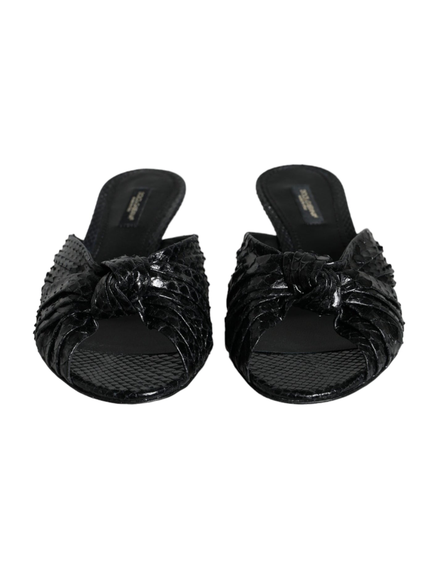 Dolce & Gabbana Black Leather Heels Slides Sandals Shoes Dolce & Gabbana