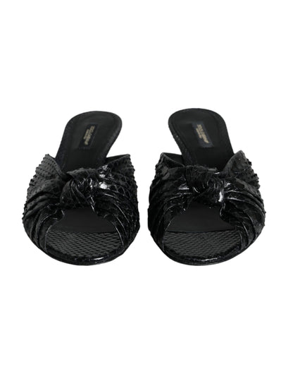 Dolce & Gabbana Black Leather Heels Slides Sandals Shoes Dolce & Gabbana