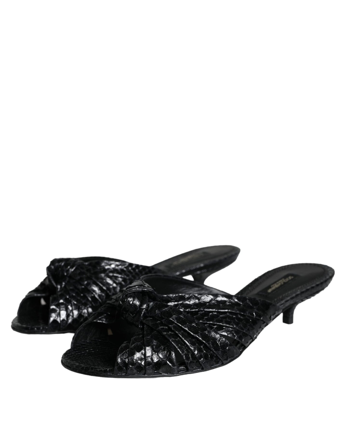 Dolce & Gabbana Black Leather Heels Slides Sandals Shoes Dolce & Gabbana