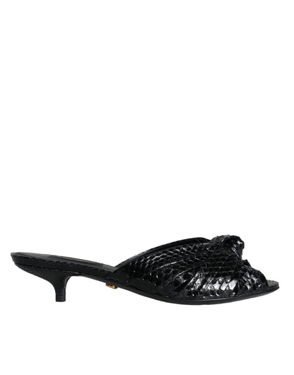 Dolce & Gabbana Black Leather Heels Slides Sandals Shoes Dolce & Gabbana