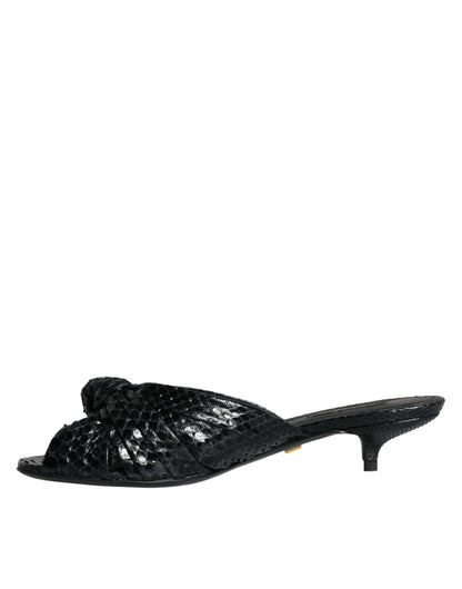 Dolce & Gabbana Black Leather Heels Slides Sandals Shoes Dolce & Gabbana