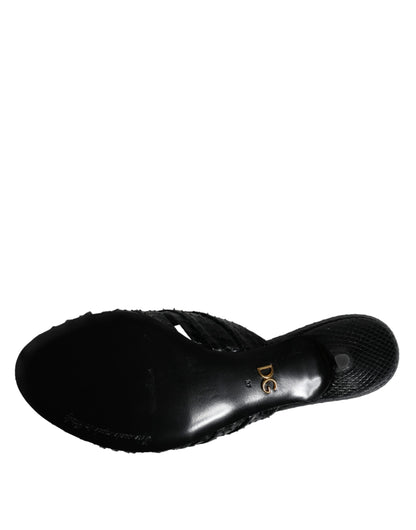 Dolce & Gabbana Black Leather Heels Slides Sandals Shoes Dolce & Gabbana