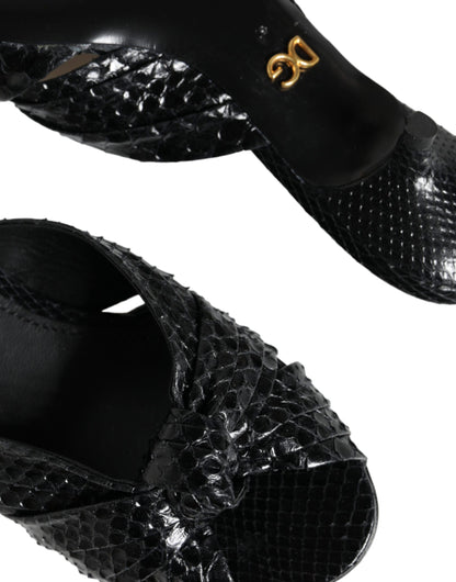 Dolce & Gabbana Black Leather Heels Slides Sandals Shoes Dolce & Gabbana