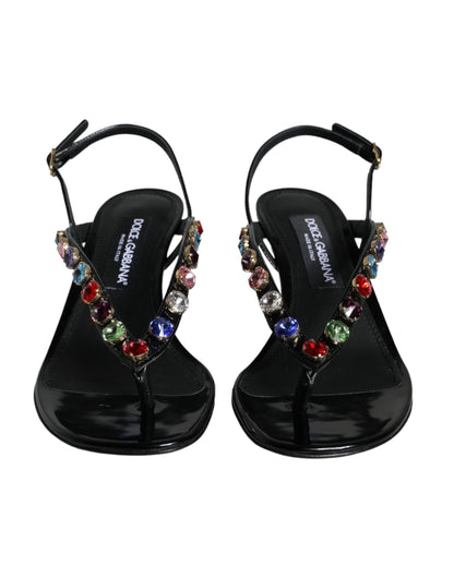 Dolce & Gabbana Black Leather Crystal Slingback Sandals Shoes Dolce & Gabbana