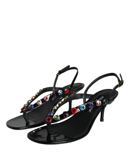 Dolce & Gabbana Black Leather Crystal Slingback Sandals Shoes Dolce & Gabbana