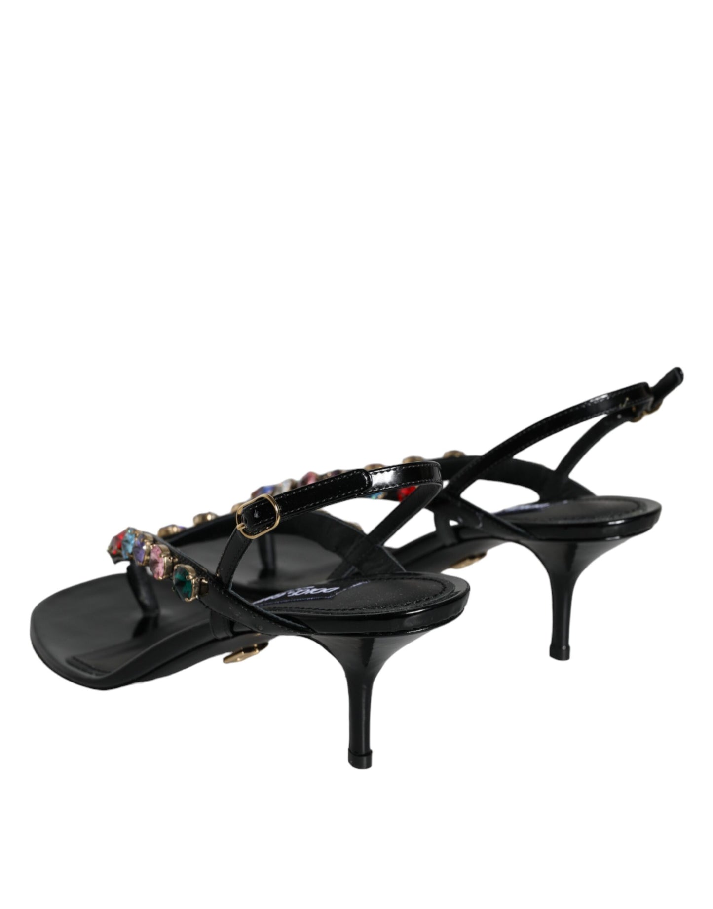 Dolce & Gabbana Black Leather Crystal Slingback Sandals Shoes Dolce & Gabbana