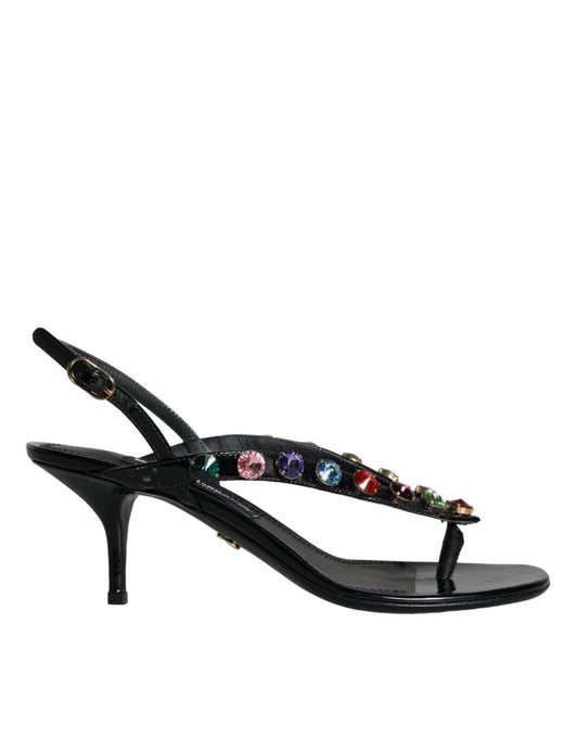 Dolce & Gabbana Black Leather Crystal Slingback Sandals Shoes Dolce & Gabbana