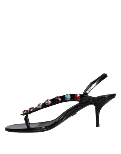 Dolce & Gabbana Black Leather Crystal Slingback Sandals Shoes Dolce & Gabbana