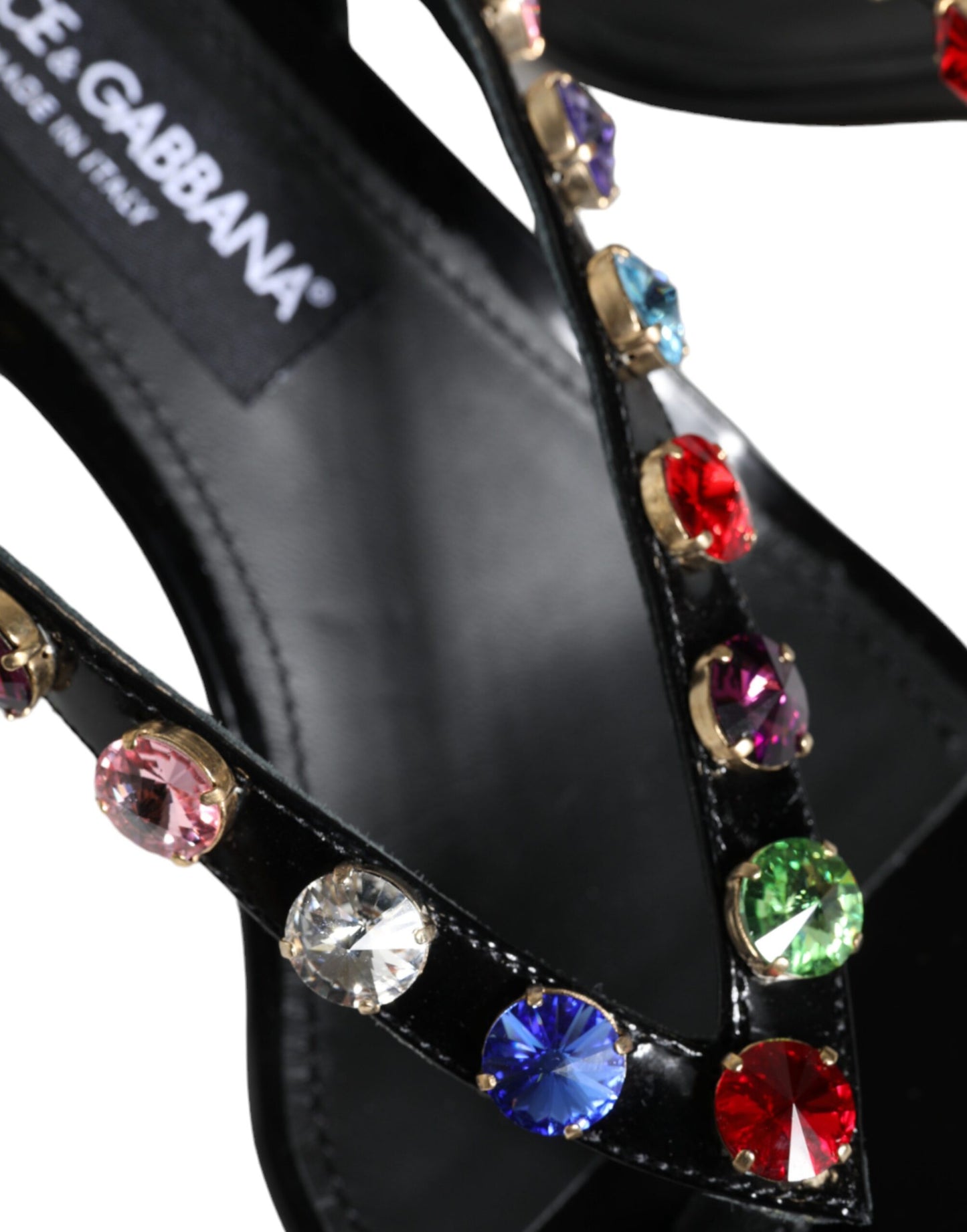 Dolce & Gabbana Black Leather Crystal Slingback Sandals Shoes Dolce & Gabbana