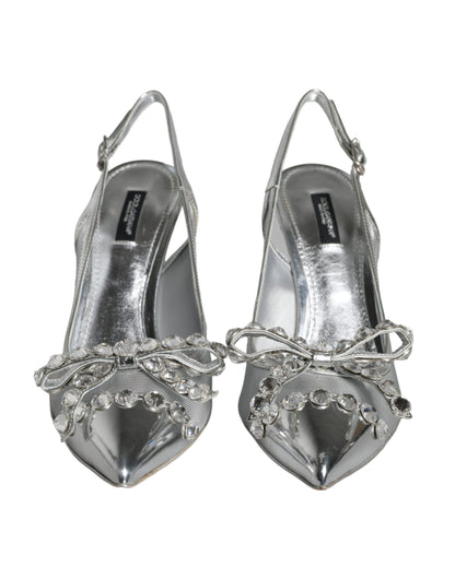 Dolce & Gabbana Silver Mesh Crystal Embellished Slingback Shoes Dolce & Gabbana