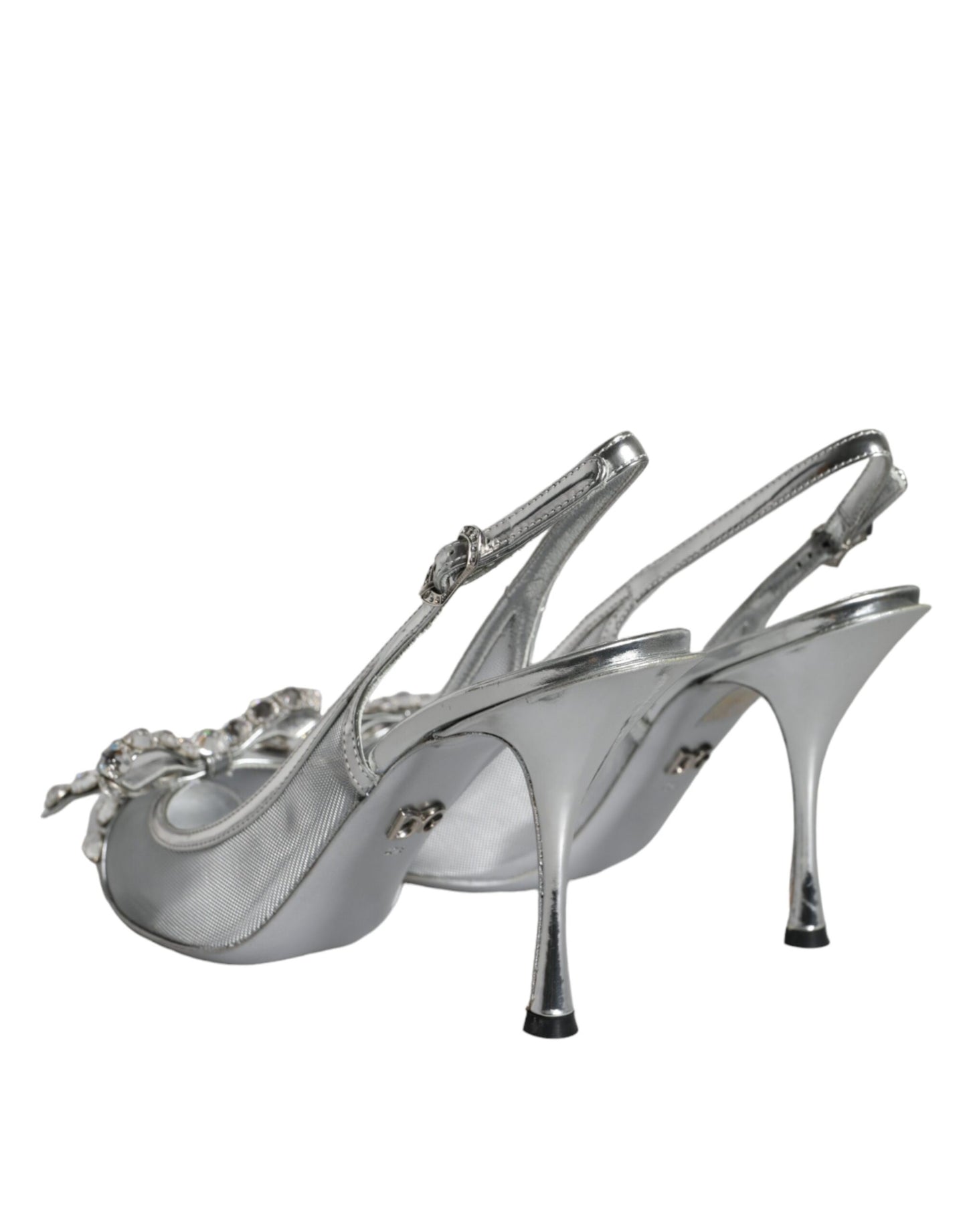 Dolce & Gabbana Silver Mesh Crystal Embellished Slingback Shoes Dolce & Gabbana