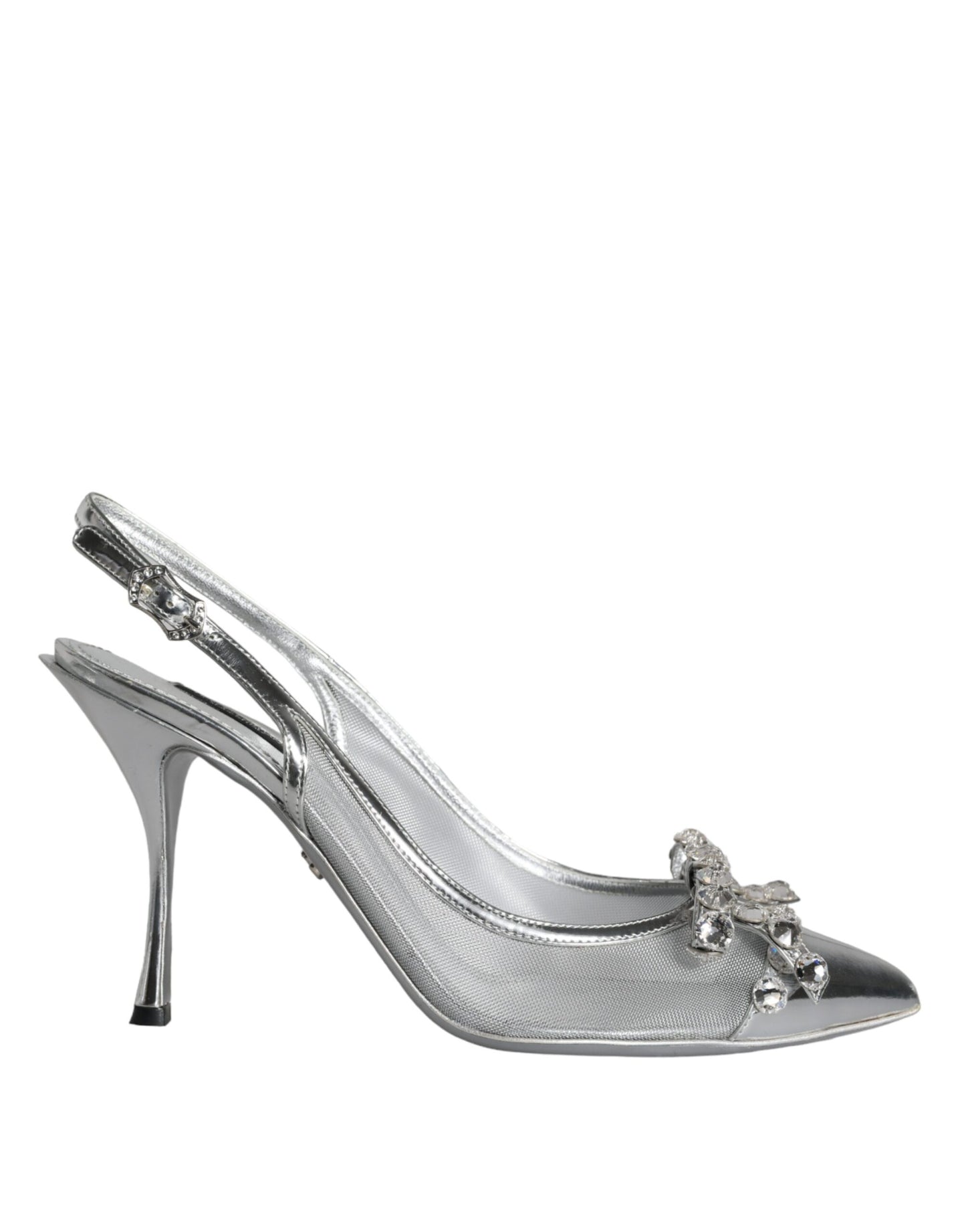 Dolce & Gabbana Silver Mesh Crystal Embellished Slingback Shoes Dolce & Gabbana