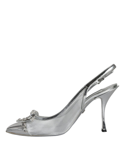 Dolce & Gabbana Silver Mesh Crystal Embellished Slingback Shoes Dolce & Gabbana