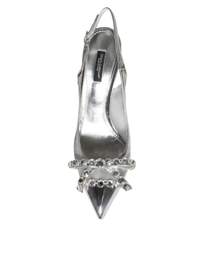 Dolce & Gabbana Silver Mesh Crystal Embellished Slingback Shoes Dolce & Gabbana