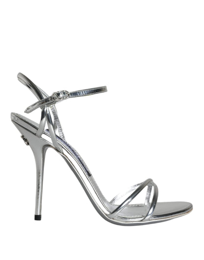 Dolce & Gabbana Silver KEIRA Leather AnkleStrap Sandals Shoes Dolce & Gabbana