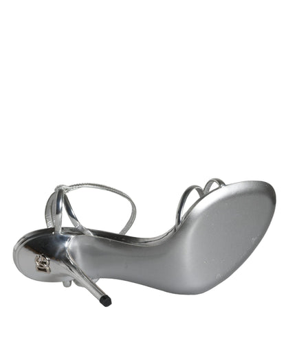 Dolce & Gabbana Silver KEIRA Leather AnkleStrap Sandals Shoes Dolce & Gabbana