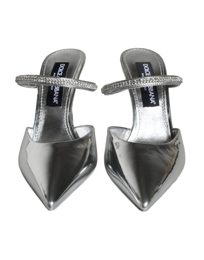 Dolce & Gabbana Silver Crystal Leather Slip On Sandals Shoes Dolce & Gabbana