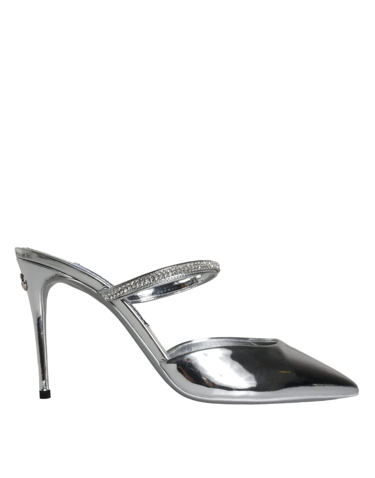 Dolce & Gabbana Silver Crystal Leather Slip On Sandals Shoes Dolce & Gabbana