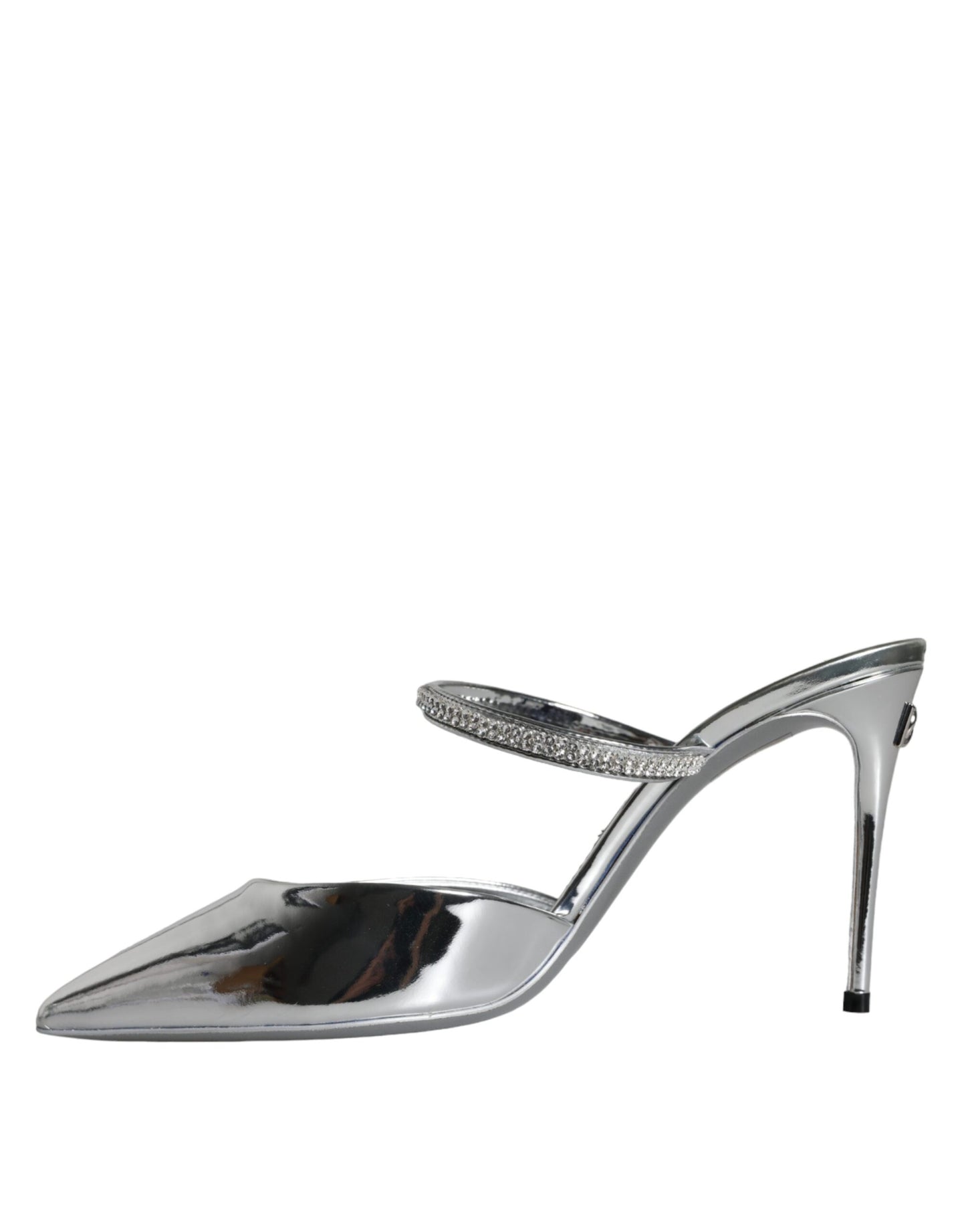 Dolce & Gabbana Silver Crystal Leather Slip On Sandals Shoes Dolce & Gabbana