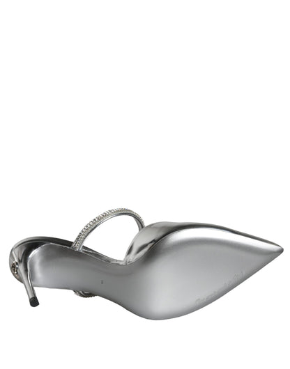 Dolce & Gabbana Silver Crystal Leather Slip On Sandals Shoes Dolce & Gabbana