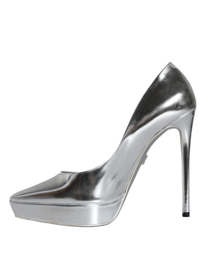 Dolce & Gabbana Silver Leather Platform Heels Pumps Shoes Dolce & Gabbana