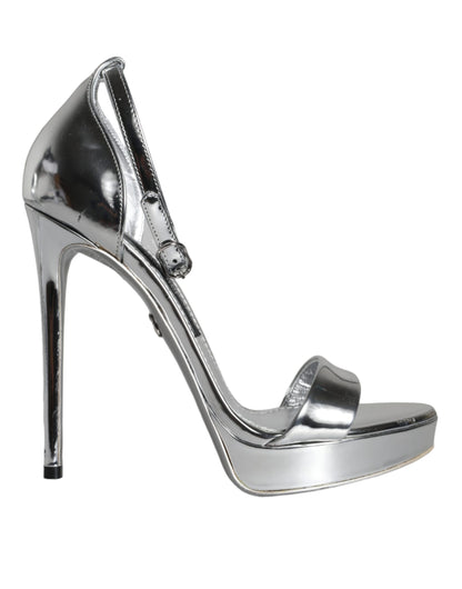 Dolce & Gabbana Silver KEIRA Heels Ankle Strap Sandals Shoes Dolce & Gabbana