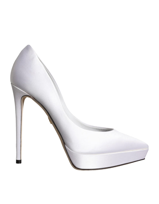 Dolce & Gabbana White Satin Platform High Heels Pumps Shoes Dolce & Gabbana