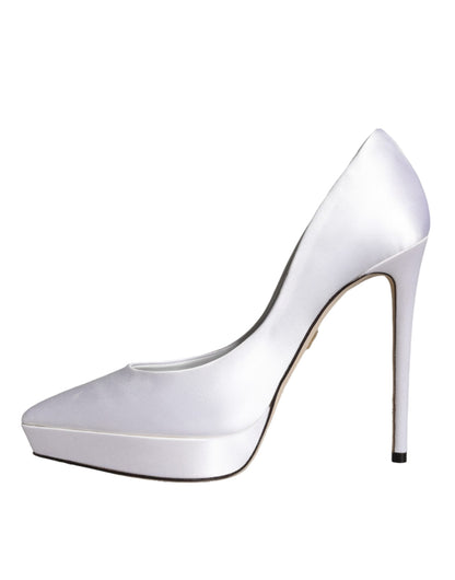 Dolce & Gabbana White Satin Platform High Heels Pumps Shoes Dolce & Gabbana