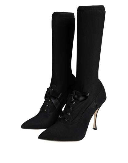 Dolce & Gabbana Black Stiletto Heels Mid Calf Boots Shoes Dolce & Gabbana