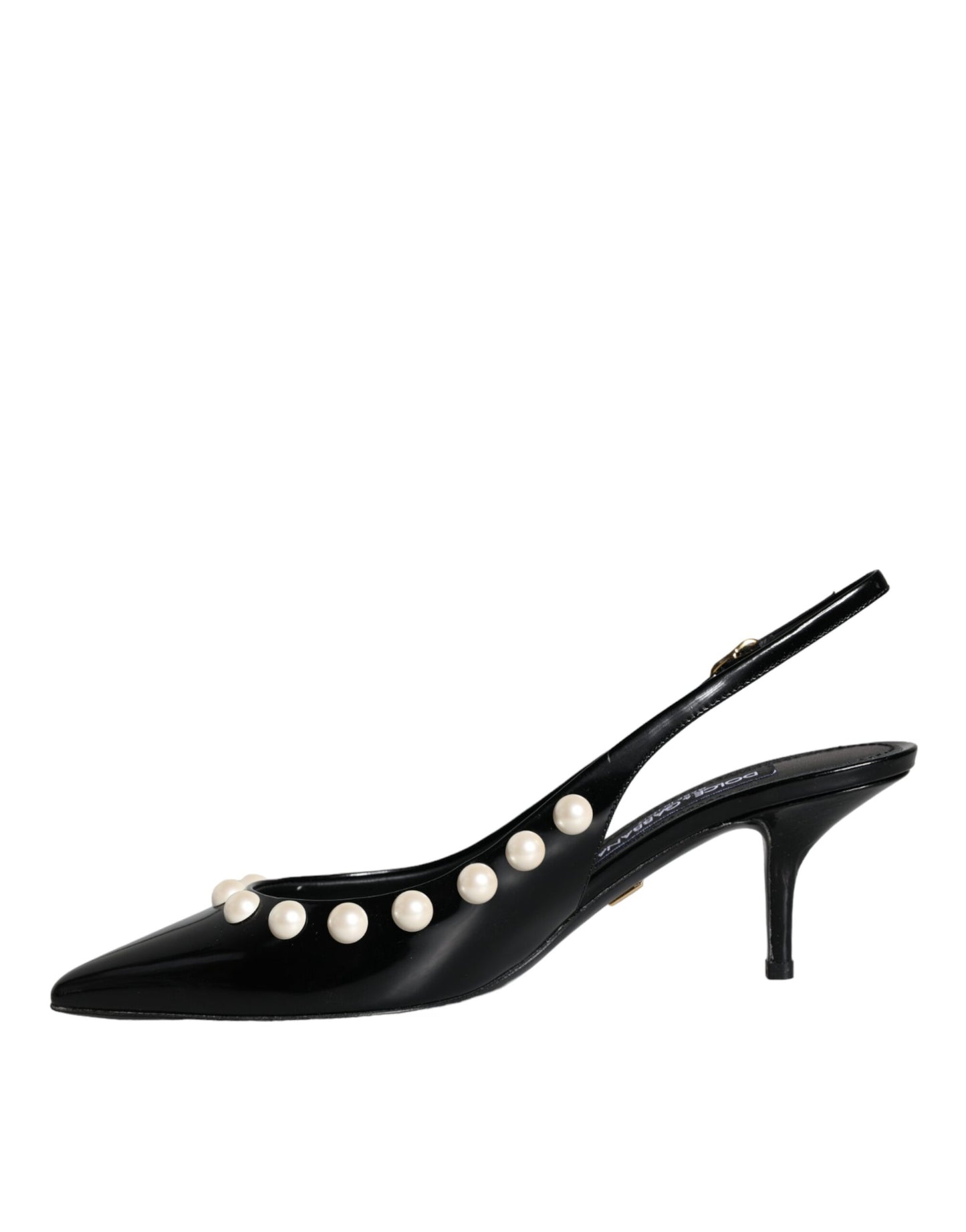 Dolce & Gabbana Black Leather Faux Pearl Heel Slingback Shoes Dolce & Gabbana