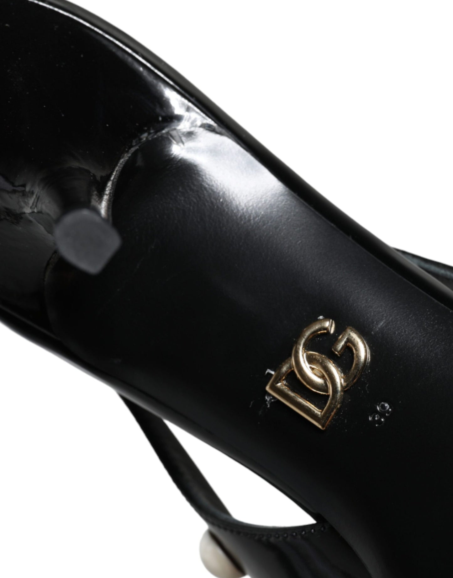 Dolce & Gabbana Black Leather Faux Pearl Heel Slingback Shoes Dolce & Gabbana