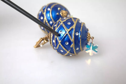 Dolce & Gabbana Gold Brass Blue Dangle Christmas Ball Crystal Clip On Earrings Dolce & Gabbana