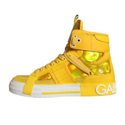 Dolce & Gabbana Yellow White Leather High Top Sneakers Shoes Dolce & Gabbana