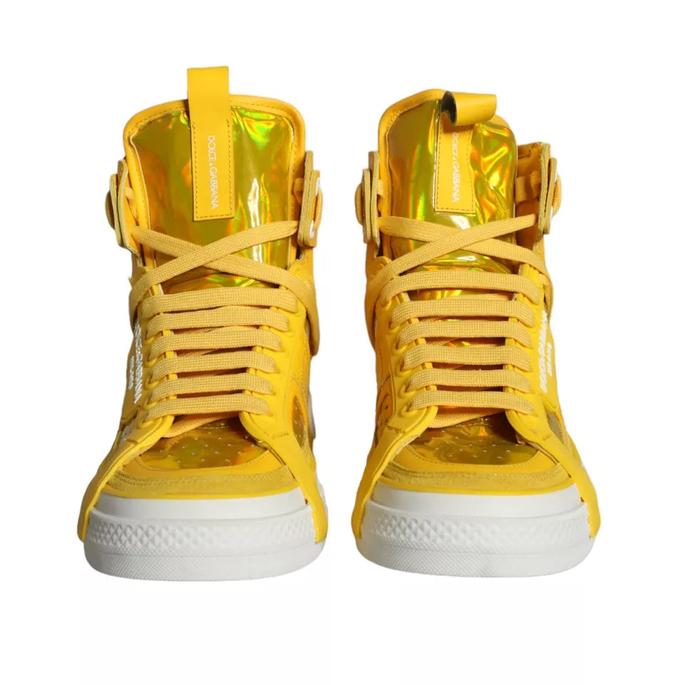 Dolce & Gabbana Yellow White Leather High Top Sneakers Shoes Dolce & Gabbana