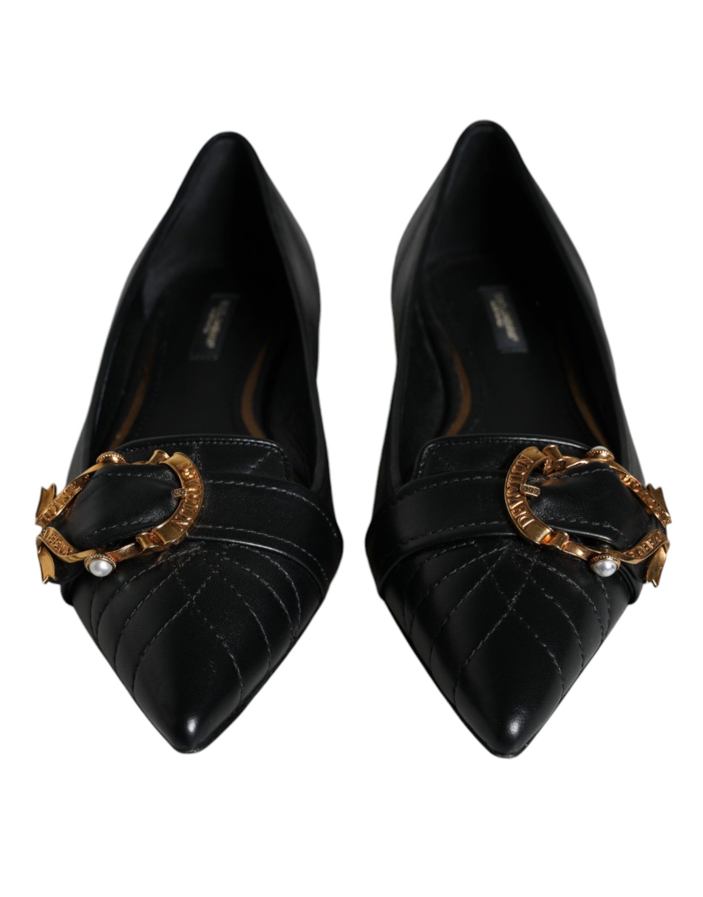 Dolce & Gabbana Black Devotion Leather Pointy Flats Shoes Dolce & Gabbana