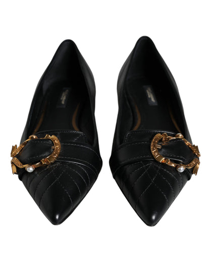 Dolce & Gabbana Black Devotion Leather Pointy Flats Shoes Dolce & Gabbana