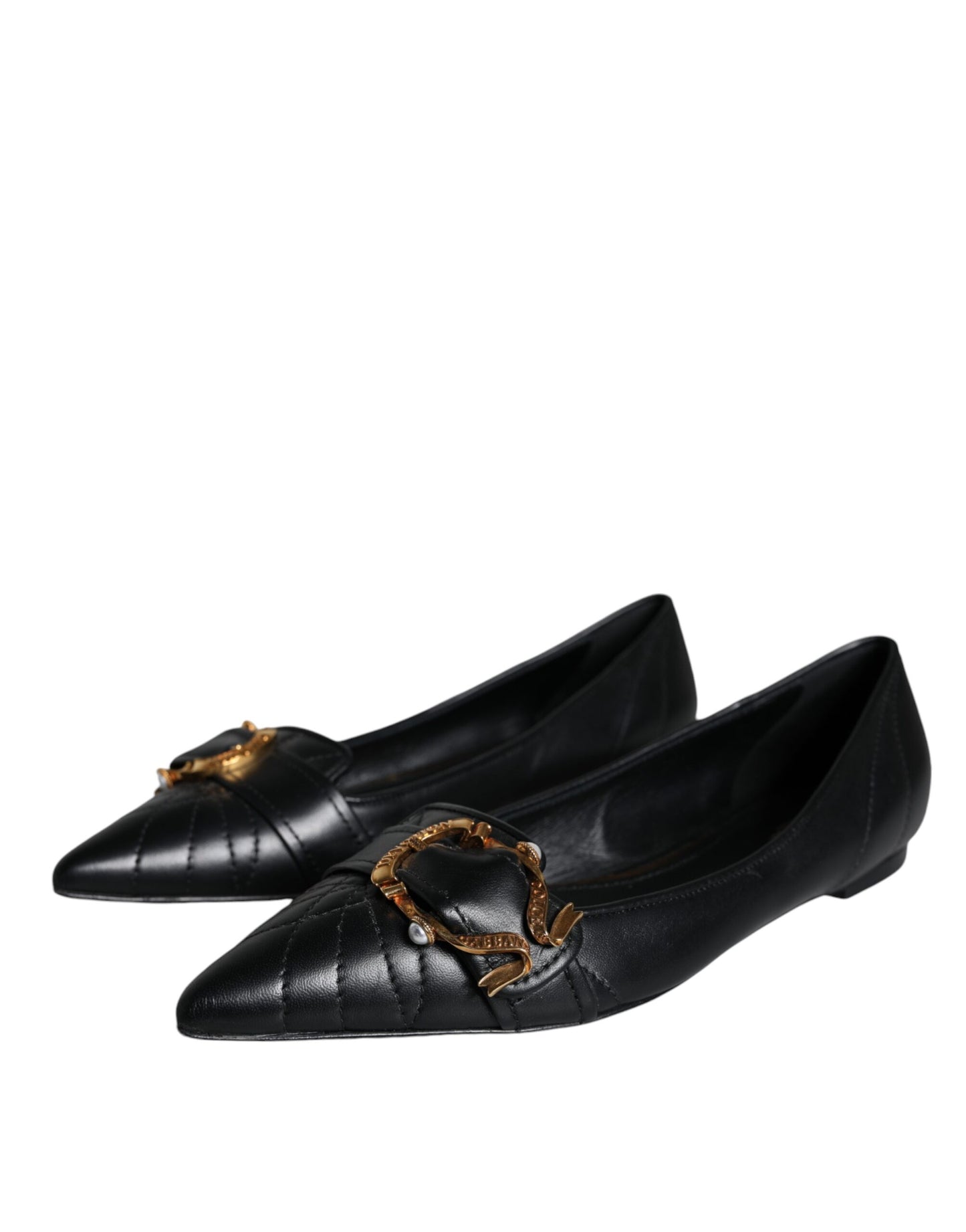 Dolce & Gabbana Black Devotion Leather Pointy Flats Shoes Dolce & Gabbana