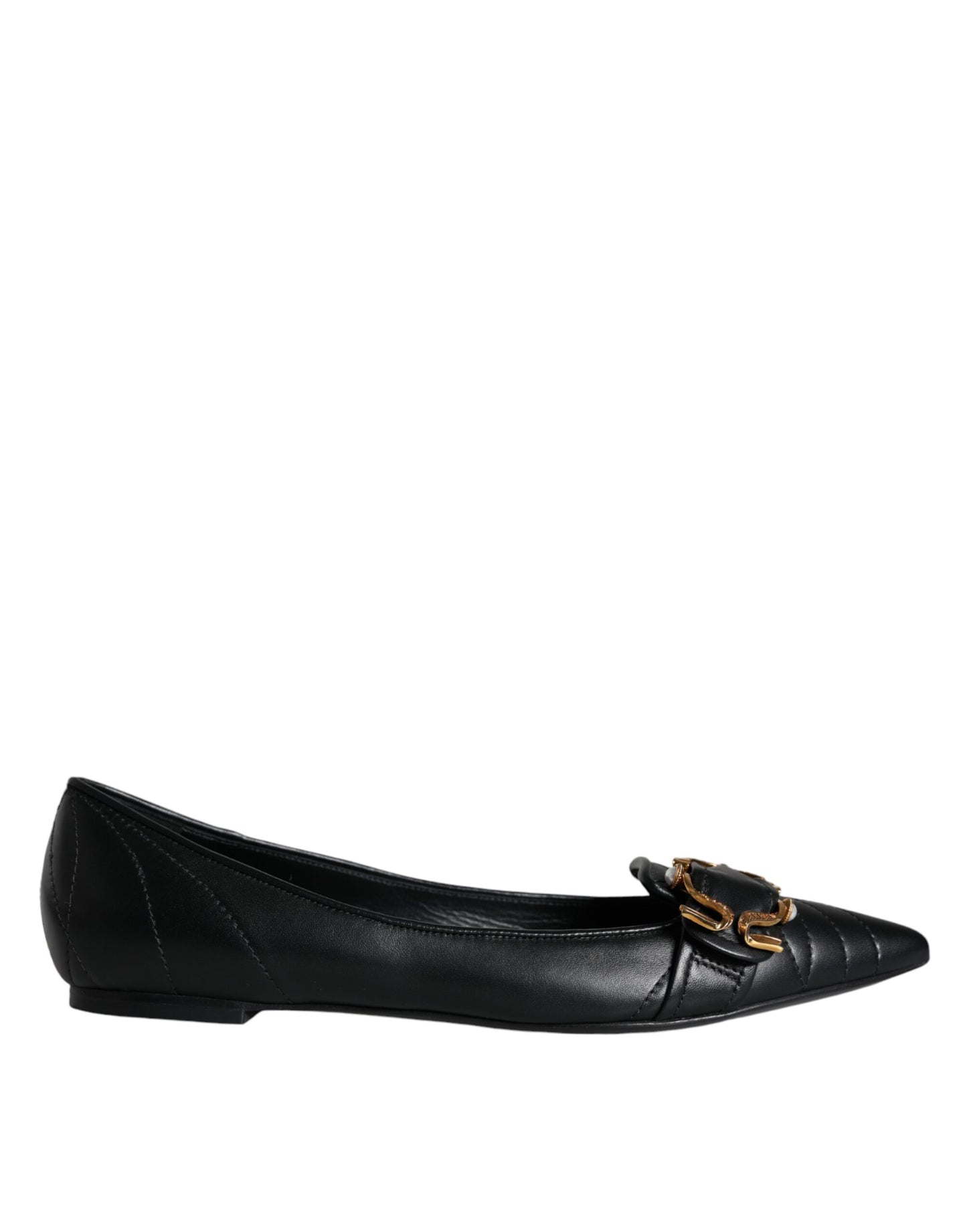 Dolce & Gabbana Black Devotion Leather Pointy Flats Shoes Dolce & Gabbana