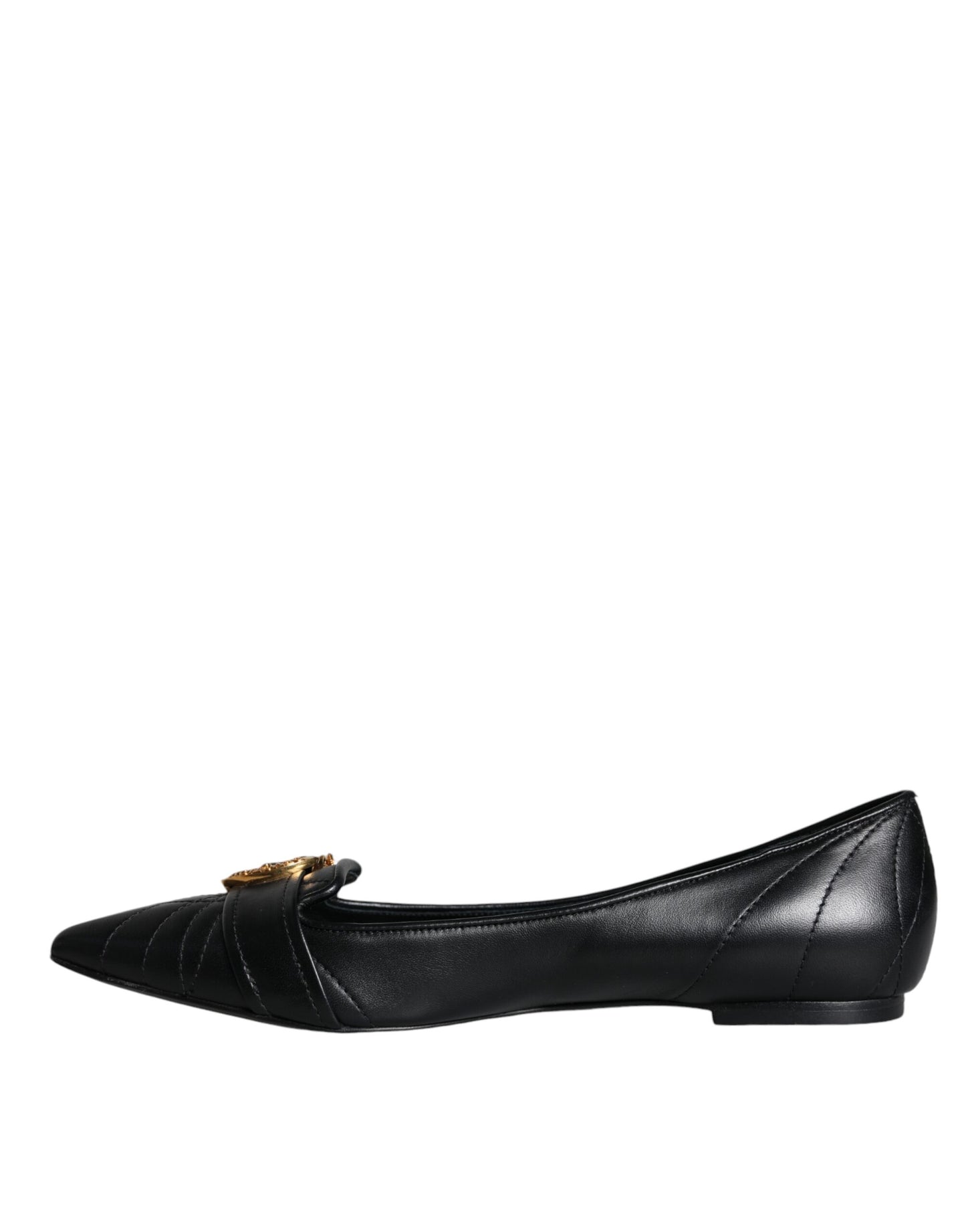 Dolce & Gabbana Black Devotion Leather Pointy Flats Shoes Dolce & Gabbana