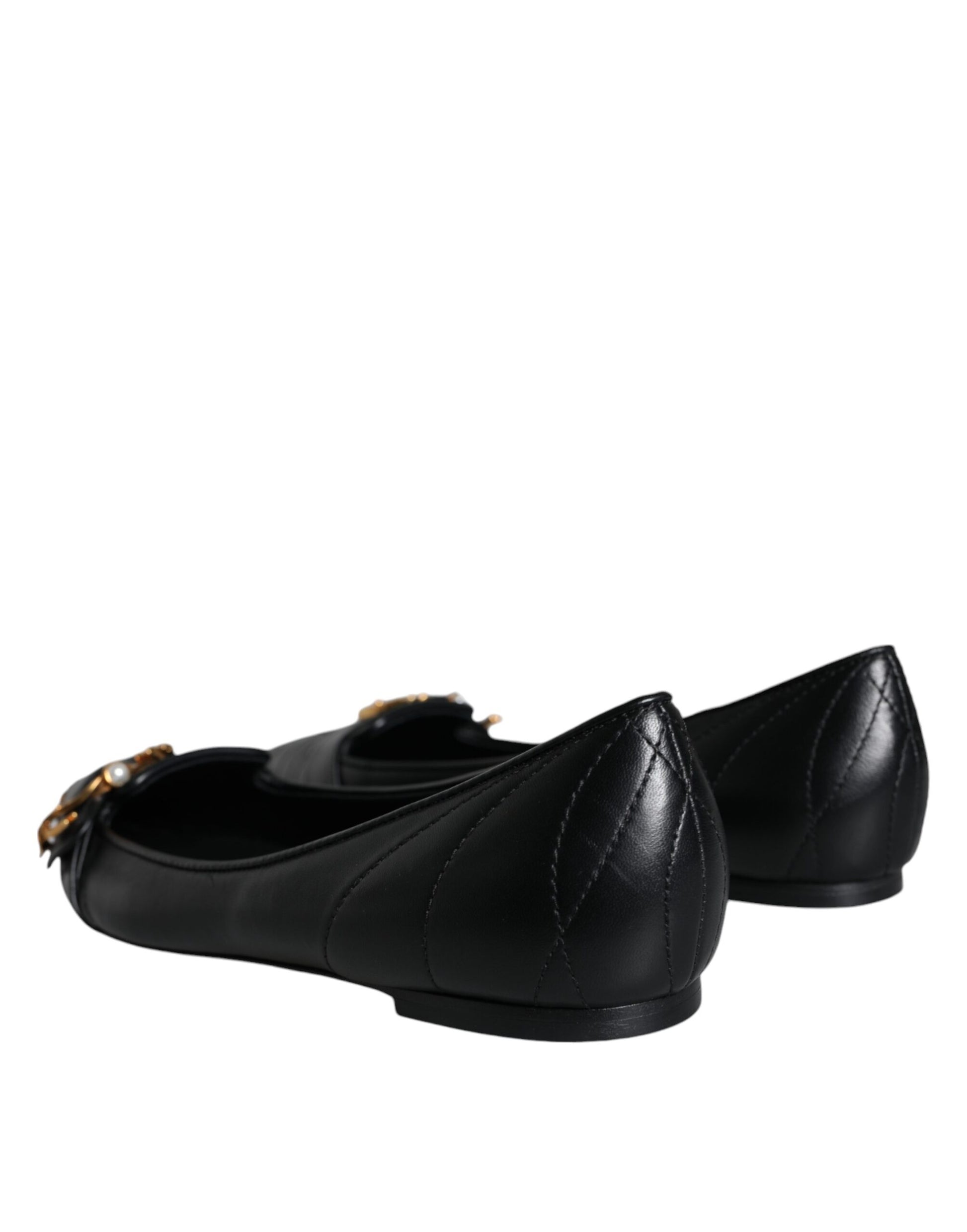 Dolce & Gabbana Black Devotion Leather Pointy Flats Shoes