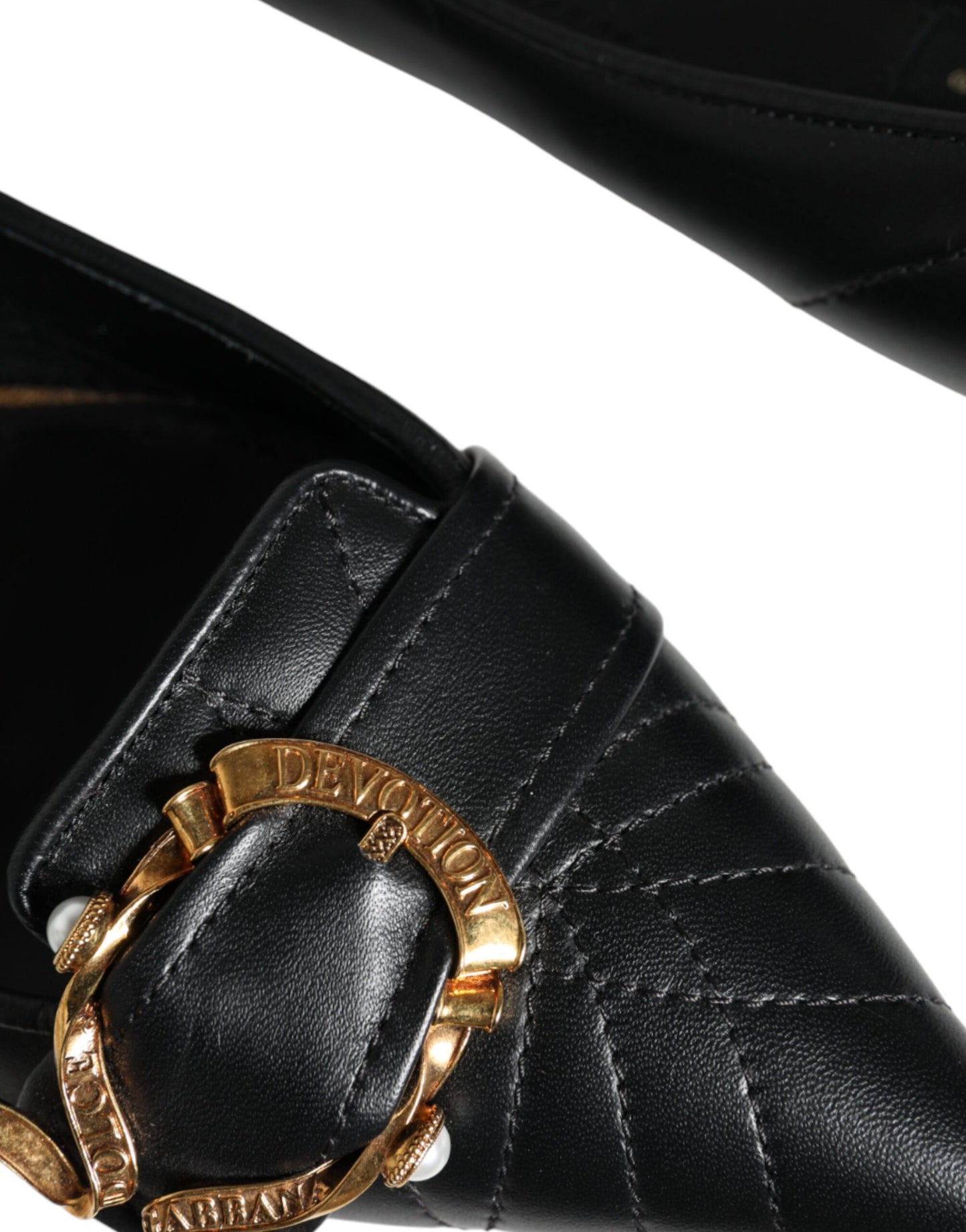 Dolce & Gabbana Black Devotion Leather Pointy Flats Shoes Dolce & Gabbana