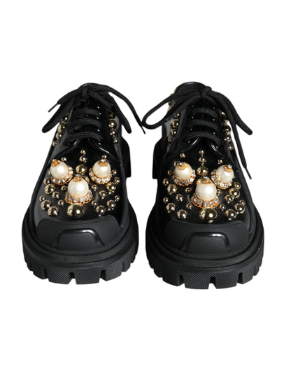 Dolce & Gabbana Black Leather Trekking Derby Embellished Shoes Dolce & Gabbana