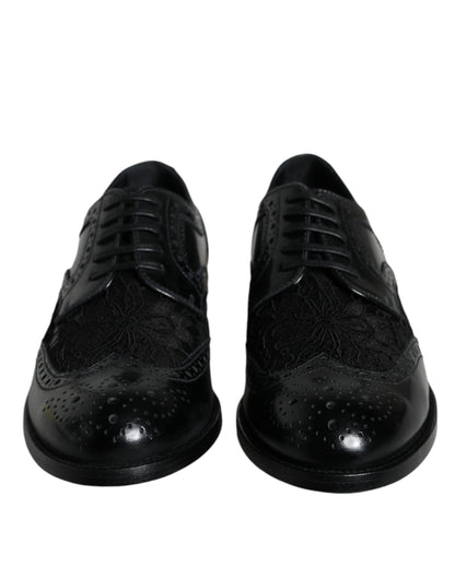 Dolce & Gabbana Black Leather Floral Lace Dress Formal Shoes Dolce & Gabbana