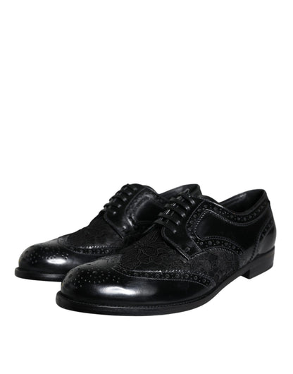 Dolce & Gabbana Black Leather Floral Lace Dress Formal Shoes Dolce & Gabbana